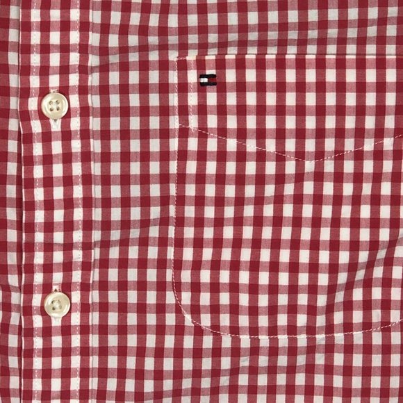 Tommy Hilfiger Button Down Shirt Mens M Red Gingham Checks Long Sleeves Cotton - Picture 3 of 8